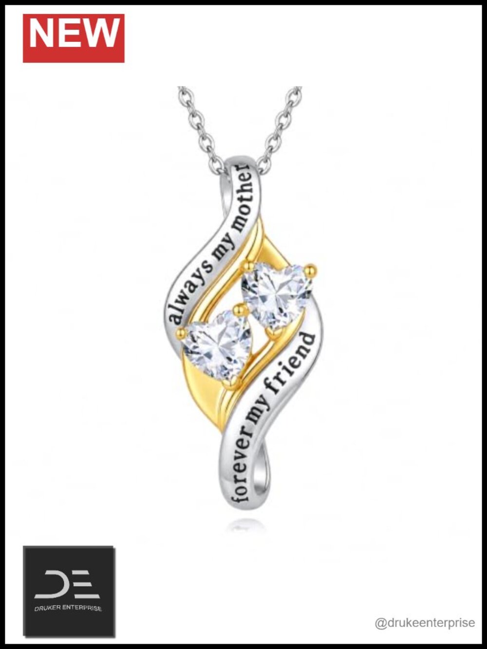 18K Gold Plated Mother Necklace with Adjustable Chain, Birthstone Pendant